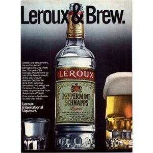 1981 Leroux Peppermint Schnapps Vintage Print Ad Frosty Beer Mug Bar Wall Art